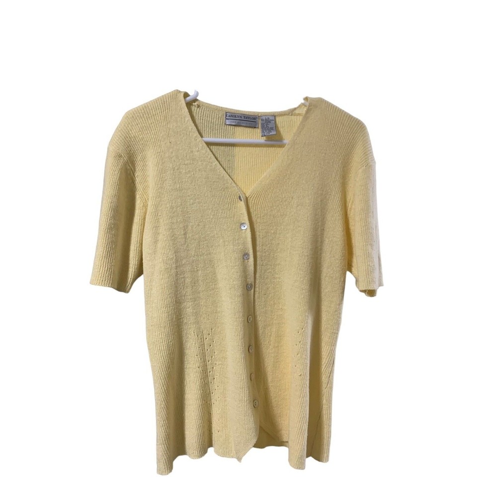 Carolyn Taylor Yellow Shirt Cottage Sweater Button Down Cardigan Size Large